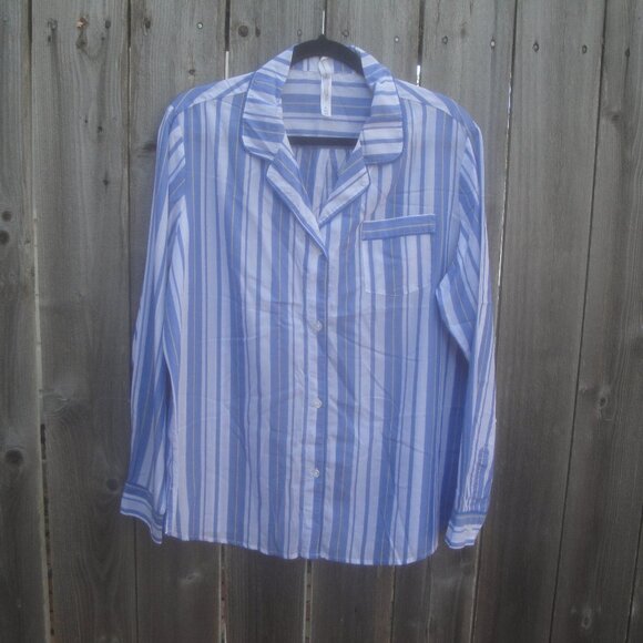 Gilligan & O'Malley Women's Pajama Top Stripe Blue XL Long Sleeve Tencel Soft - Picture 1 of 3